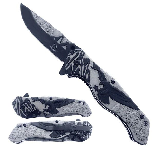 4.75" Titanium-Coated Assist-Open Pocket Knife w/ Eagle & Mountain Landscape