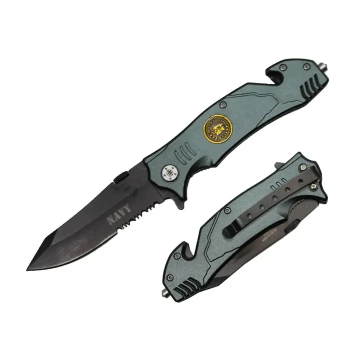 4.5" Gray Navy Asst-Open Metal Handle Rescue Knife