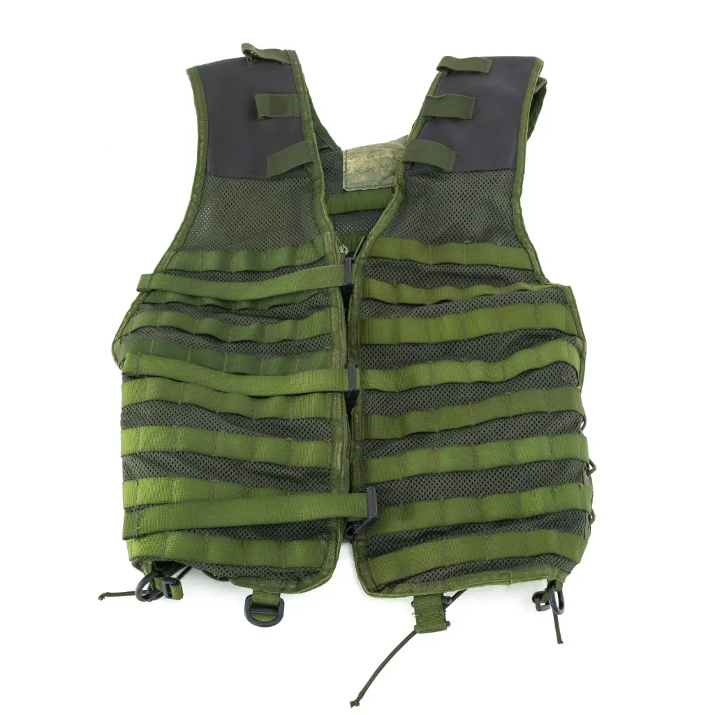 Dutch OD Tactical MOLLE Vest w/ Black Vinyl Shoulder Guards | Issued