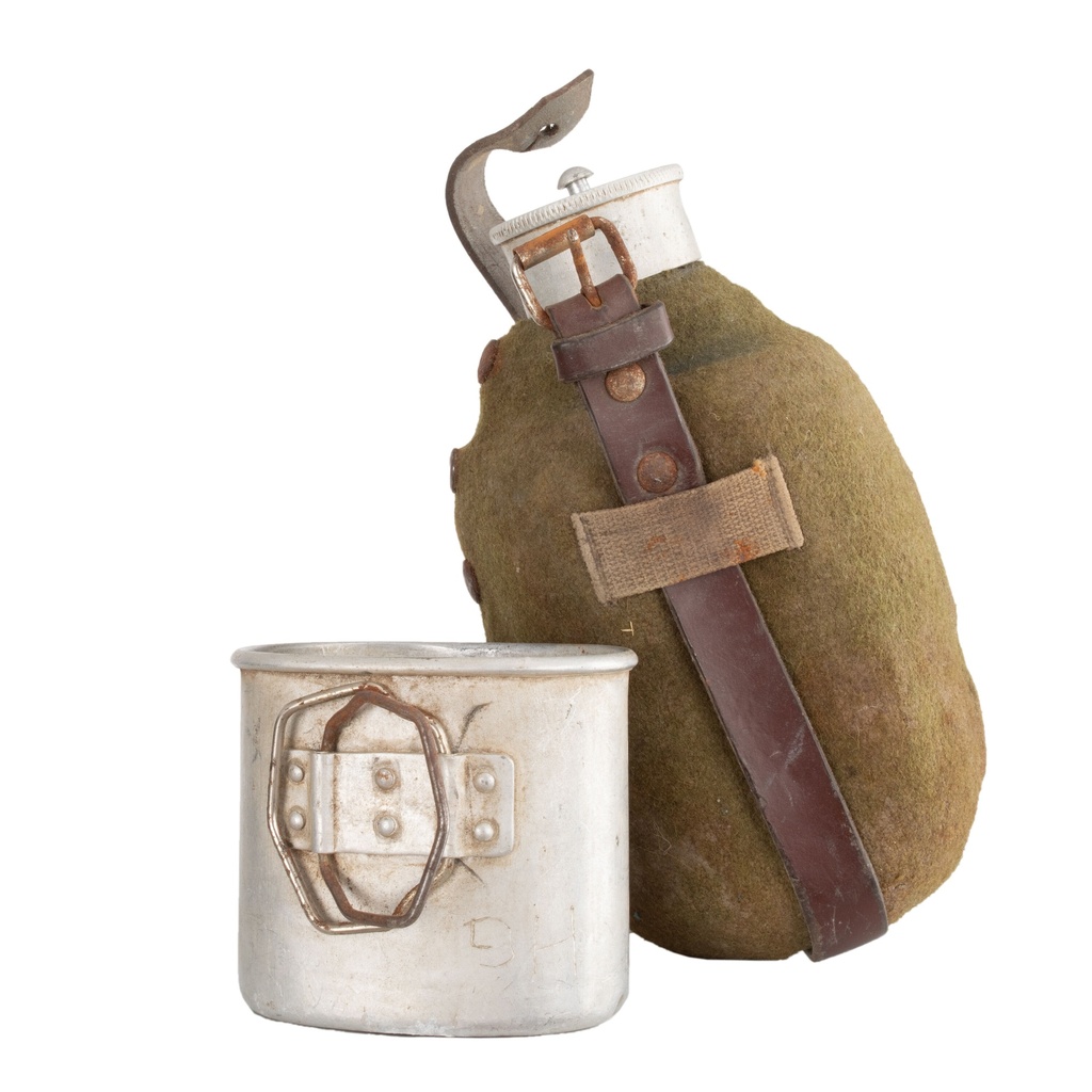 Romanian Wool-Covered Field Canteen with Aluminum Cup, Issued