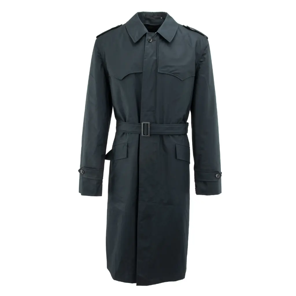 Dutch Black Trench Coat w/ Liner & Hidden Button Placket | Size Large | Issued