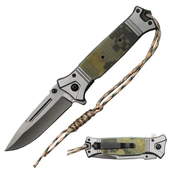 5" Camo Assisted-Open Folding Knife w/ G-10 Handle & Paracord