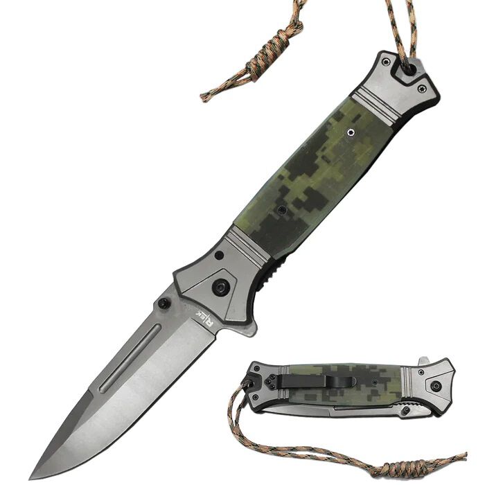 6" Jumbo Camo Assisted-Open Folding Knife w/ G-10 Handle & Paracord