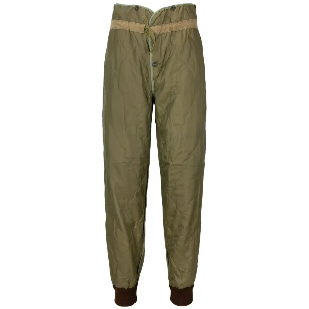 Olive Czech M85 quilted pant liner with ribbed ankle cuffs