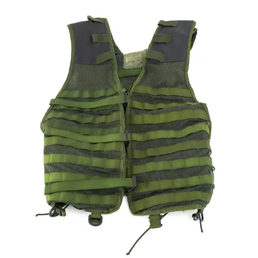 [4845] Dutch OD Tactical MOLLE Vest w/ Black Vinyl Shoulder Guards | Issued