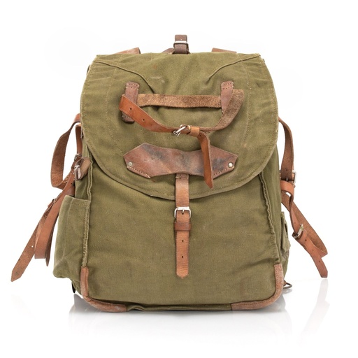 [55307] Romanian Army Canvas Backpack w/ Leather Straps | Issued