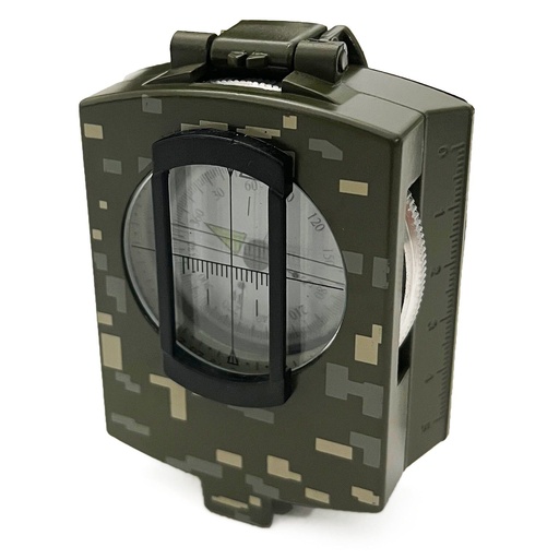 Military-style prismatic sighting compass, digital-camo body