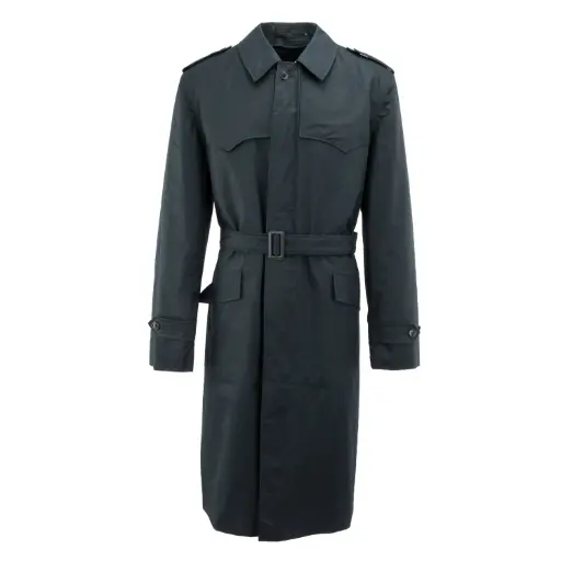 [63672] Dutch Black Trench Coat w/ Liner & Hidden Button Placket | Size Large | Issued