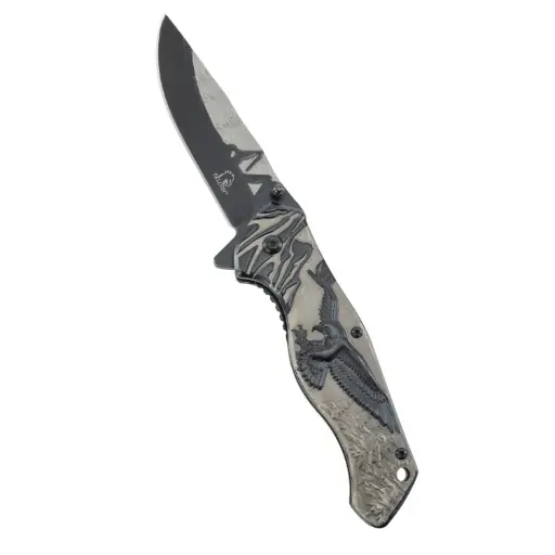 [KS 3778-BK] 4.75" Titanium-Coated Assist-Open Pocket Knife w/ Eagle & Mountain Landscape | REX