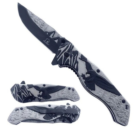 [KS 3778-BK] 4.75" Titanium-Coated Assist-Open Pocket Knife w/ Eagle & Mountain Landscape