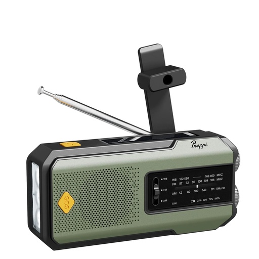 [91104] Preppi Green Solar Phone Charger & Emergency Radio