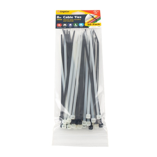 [8020] Cable Ties 8" Black & White | 50-Pack
