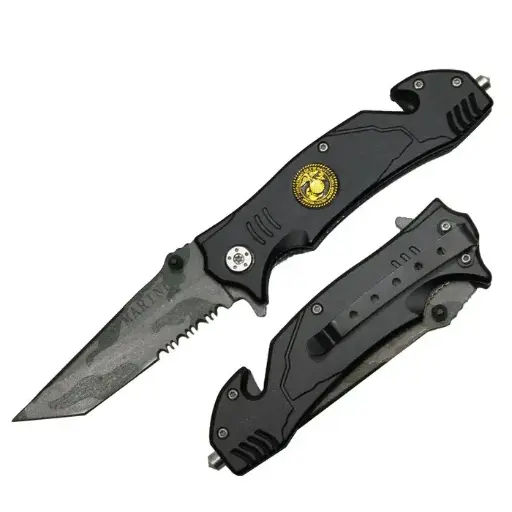 [YC 47051-MA] 4.5" Black Marine Asst-Open Metal Handle Rescue Knife