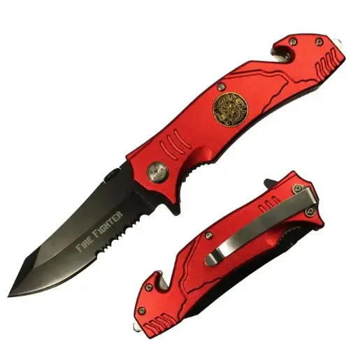 [YC 47051-FF] Knife 4.5" Red w/Seat Belt Cutter & Glass Breaker