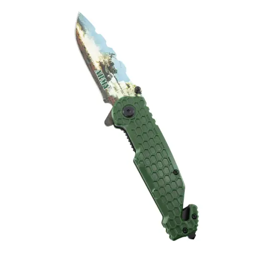 [PK 3164-AR] 4.75" Serviceman Green Honeycomb Handle Tactical Rescue Knife | REX
