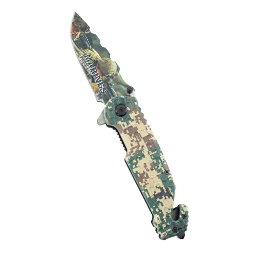 [PK 3164-MA] 4.75" Serviceman Camo Honeycomb Handle Tactical Rescue Knife | REX