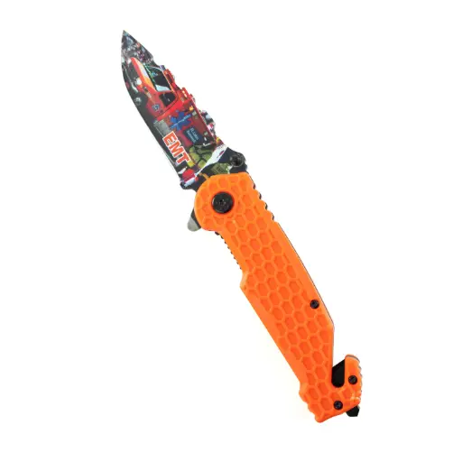 [PK 3164-EMS] 4.75" Serviceman Orange Honeycomb Handle Tactical Rescue Knife | REX
