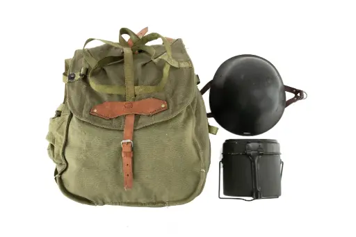 [RM-SET-3PC] Romanian Army Issued Field Set: Canvas Pack, M73 Helmet & Mess Kit Bundle
