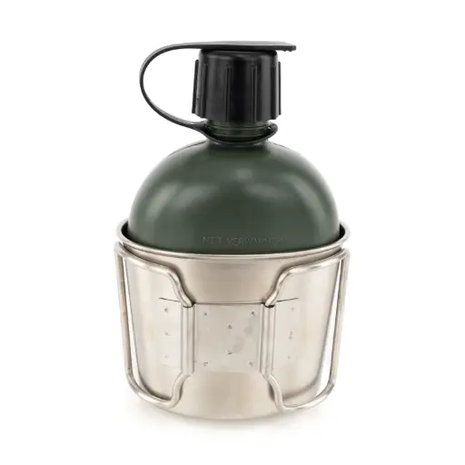 [4291] Dutch Army OD Canteen w/ Cup | Issued 