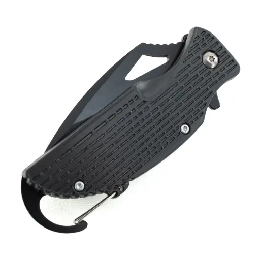 [KC1132BK] Spring Assisted Carabiner Knife with Fire Starter - Black | 3.5" Blade